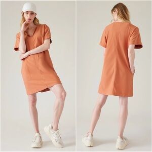 Athleta Farallon Dress Short Sleeve Mini Pockets Sunbaked Clay Orange S NWT New